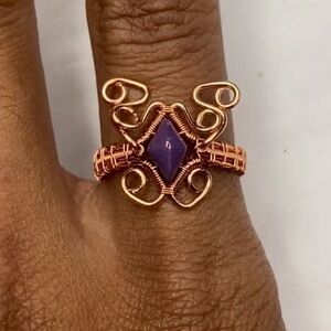 Bohemian Purple and Copper Wire Wrapped Ring